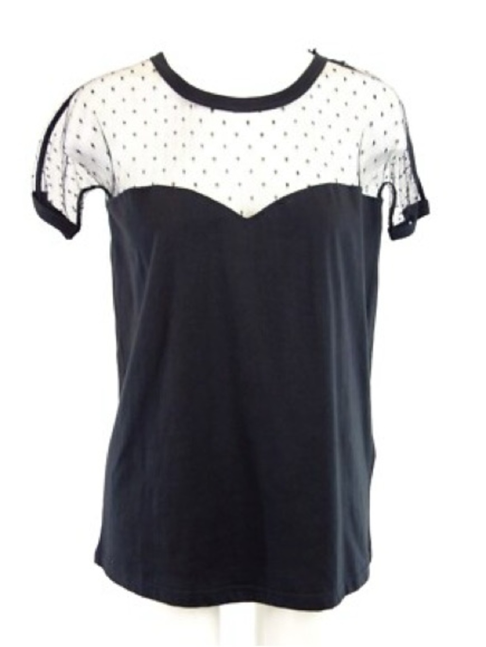 Red Valentino Black Short Sleeve Mesh Yoke Top